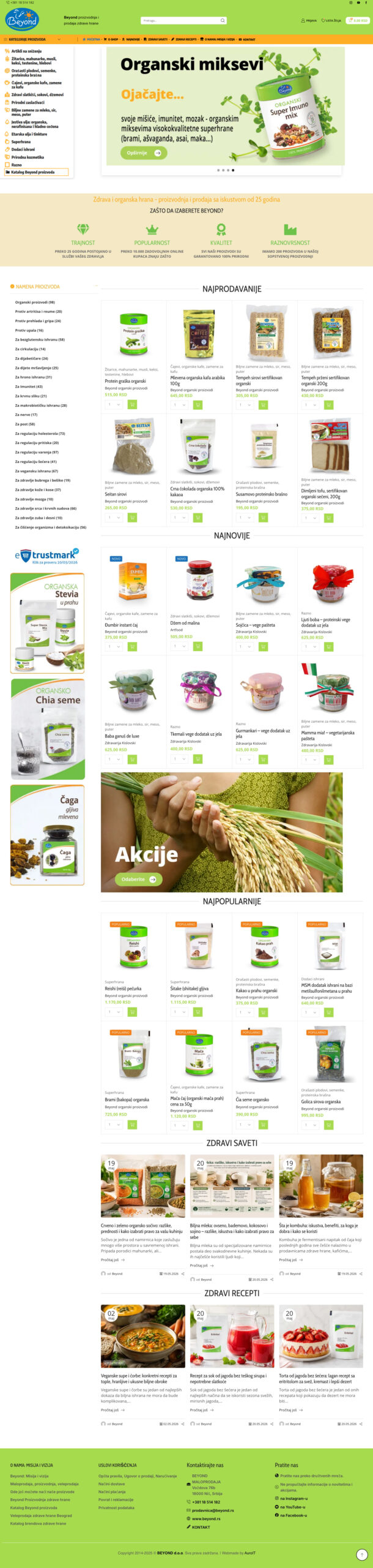 Naslovna strana sajta Online Shop Zdrave Hrane BEYOND.RS
