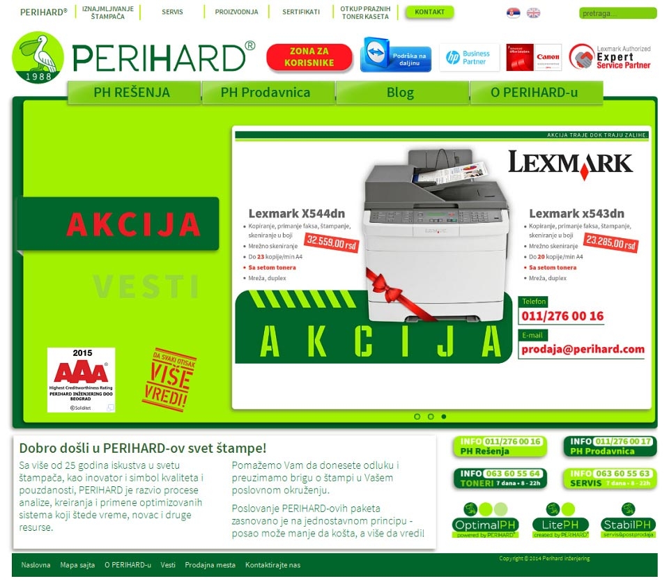 Naslovna strana sajta V2 Biznis Portal prodaje Štampača PERIHARD