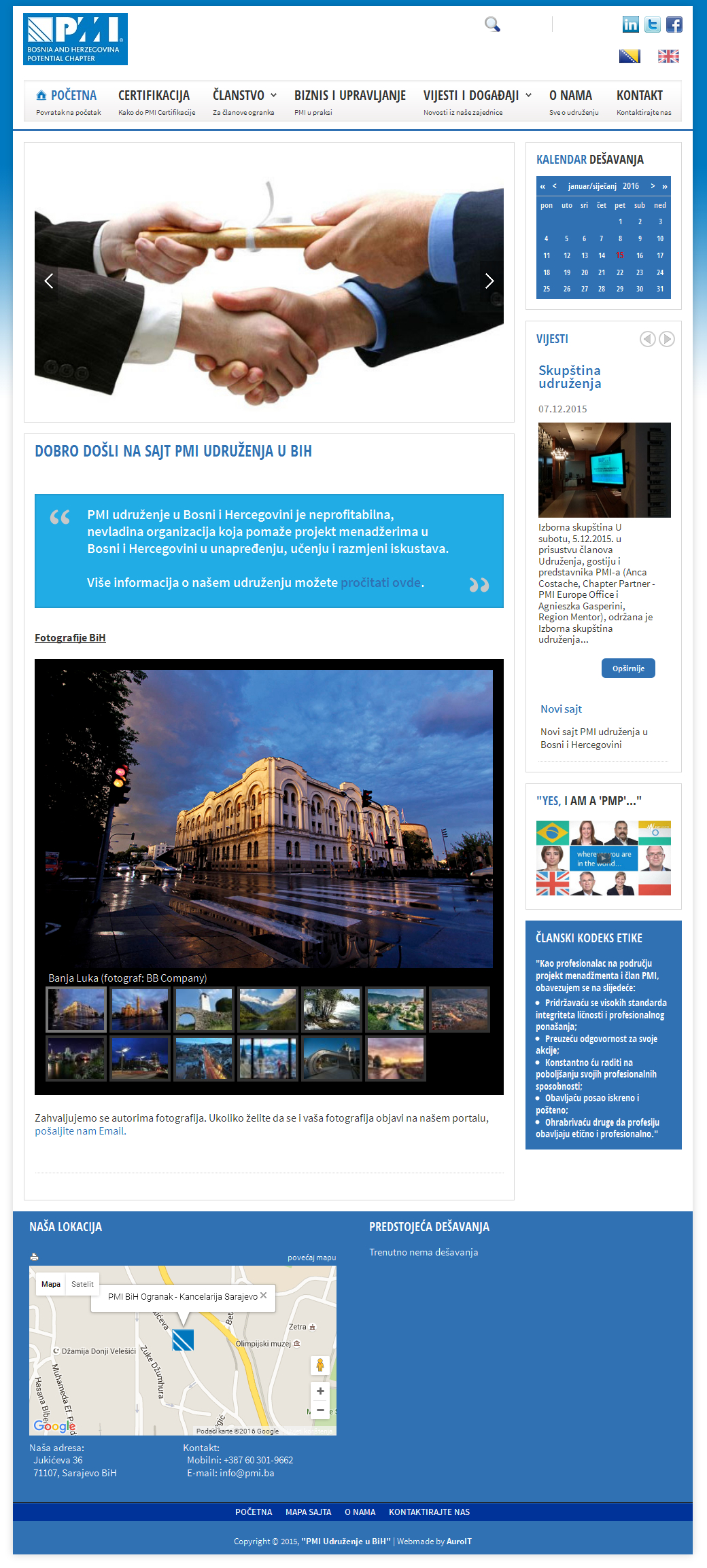 Naslovna strana sajta Informativni Portal nevladine organizacije PMI-BA