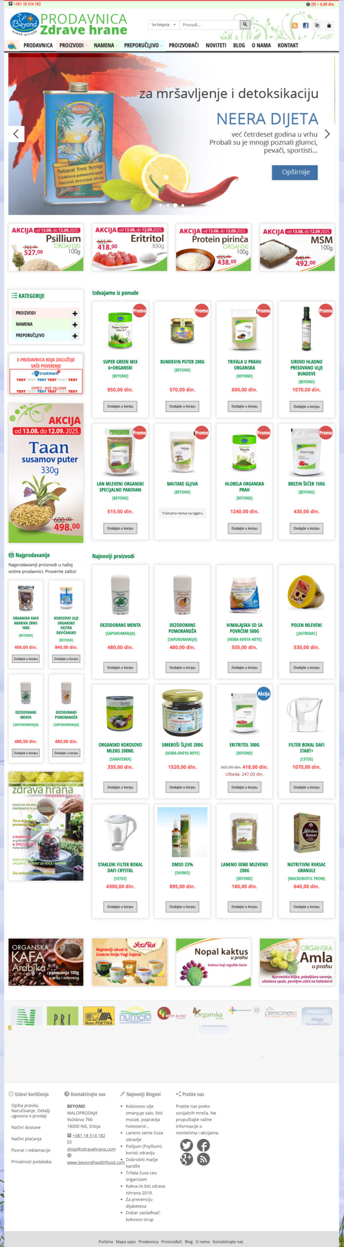 Naslovna strana sajta V2 Online Shop Zdrave Hrane PRODAVNICAZDRAVEHRANE.RS